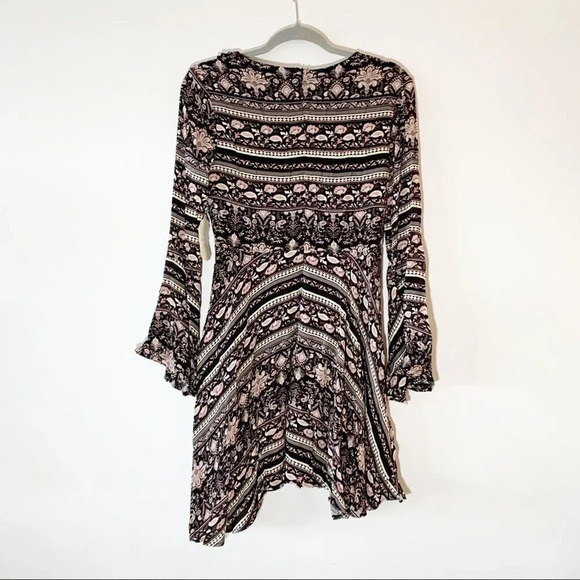 Altar’d State Long Sleeve Black Cream Pink Floral Swing Dress New Size Medium M - Picture 2 of 9